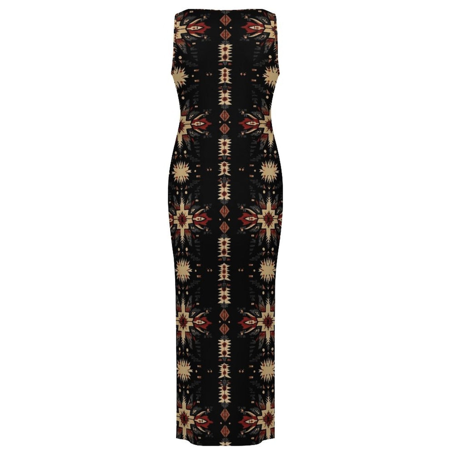 Black and Tan Aztec Bodycon Side Slit Western Maxi Dress