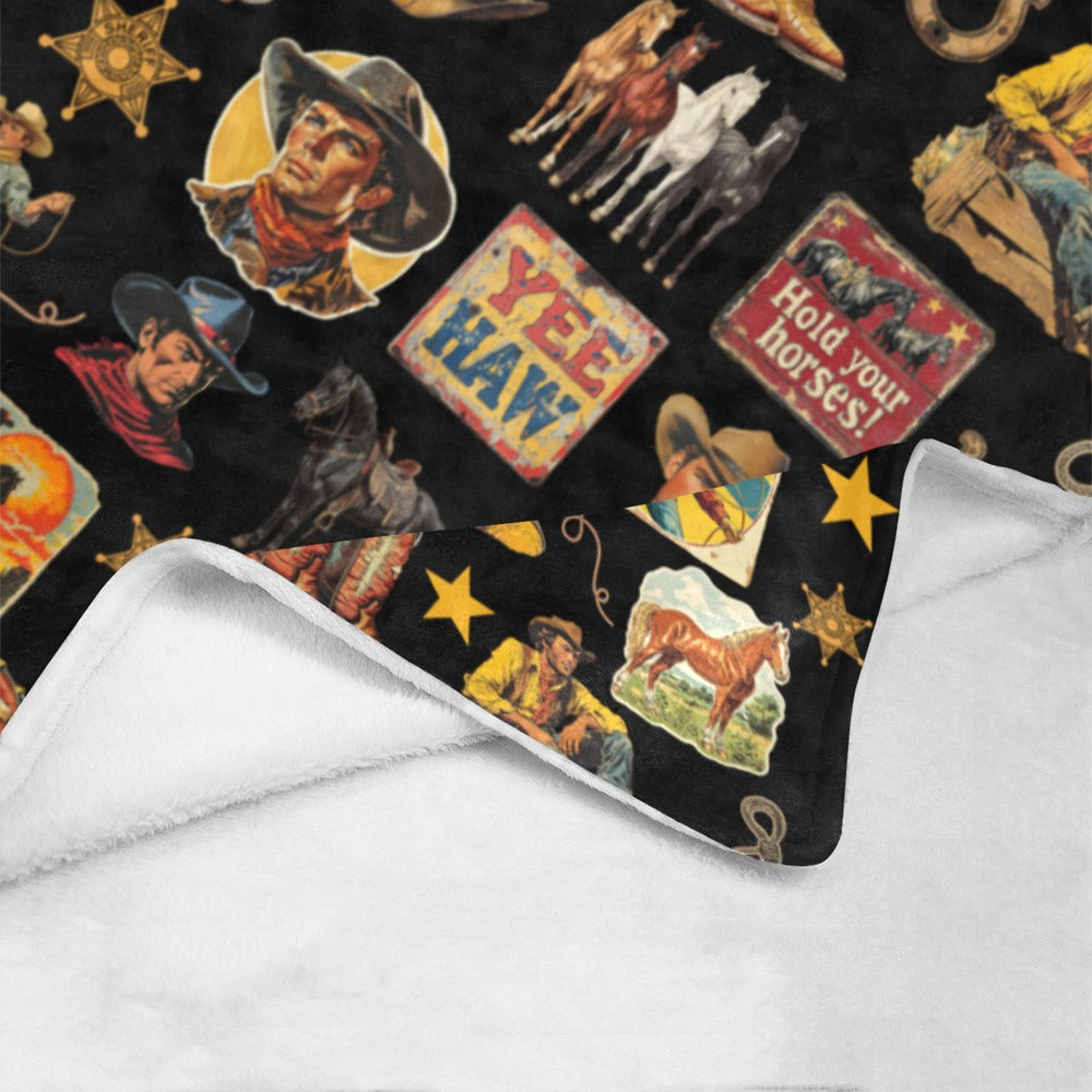 Vintage Cowboy Collage Western Micro Fleece Blanket 60" x 80" Made of America