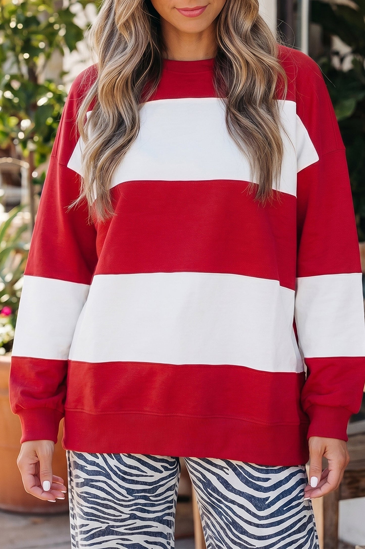 Colorblock Drop Shoulder Baggy Sweatshirt