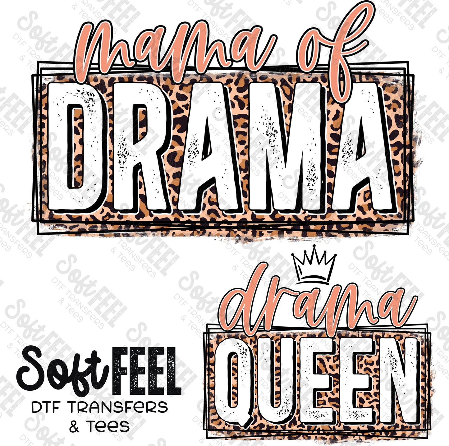 Mama Mini Drama Leopard - Mama Mini Set / Youth / Women's - Direct To Film Transfer / DTF - Heat Press Clothing Transfer