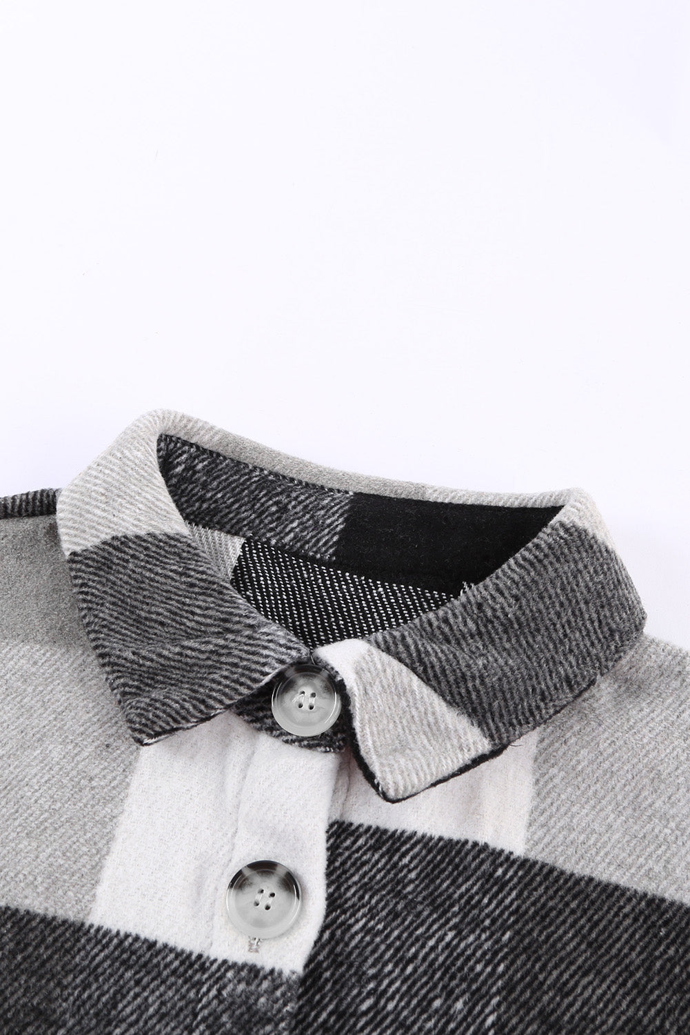 Plaid Colorblock Button-Up Long Sleeve Pocketed Shacket