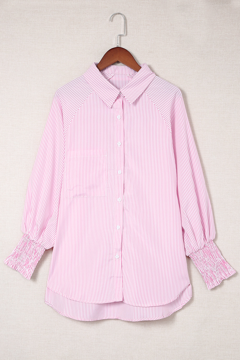 Stripe Smocked Button-Up Shirt