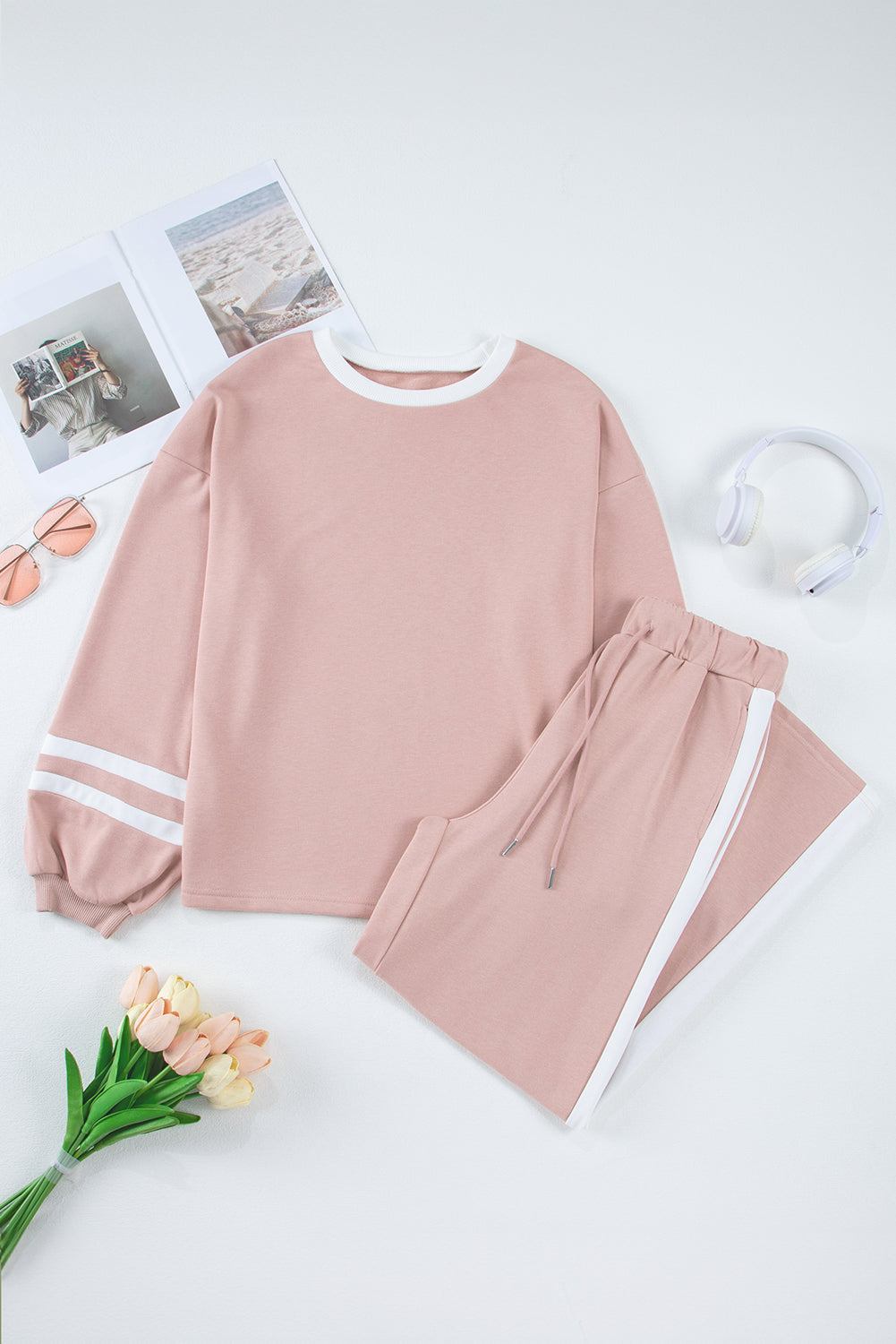 Varsity Stripe Top and Drawstring Pant Set