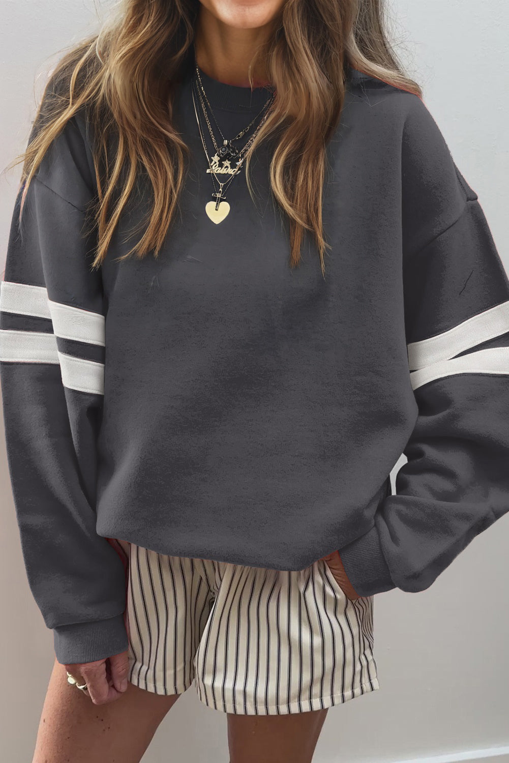 Varsity Stripe Drop Shoulder Sweatshirt