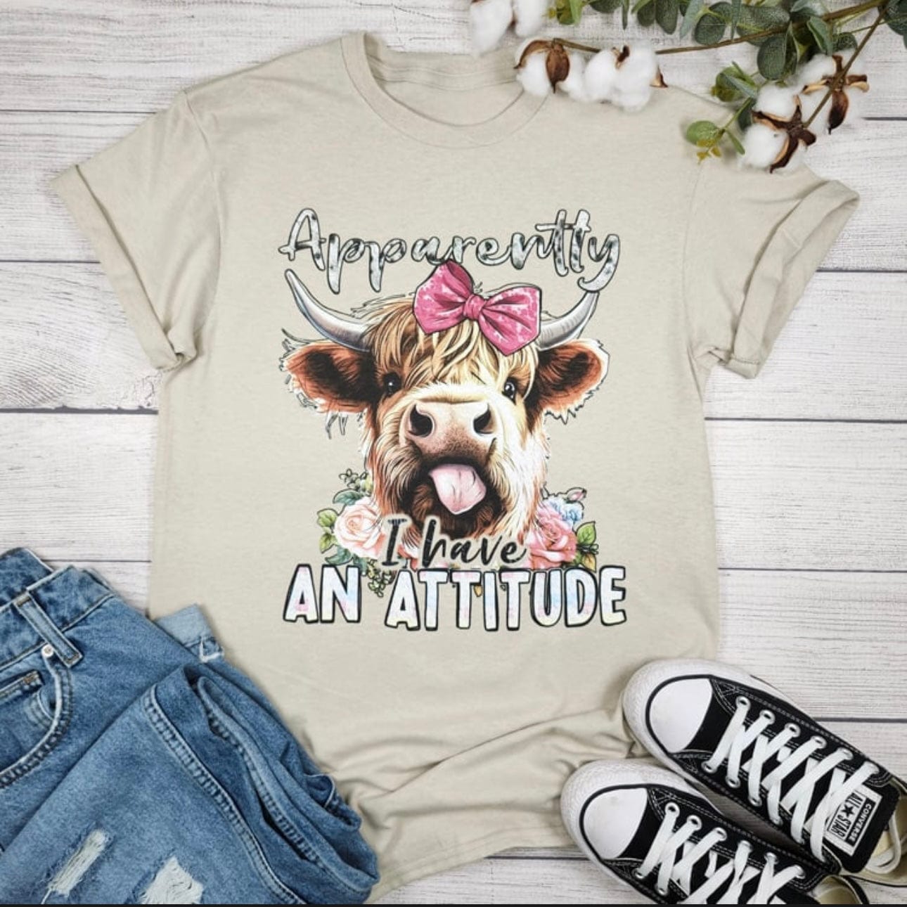 Apparently I Have An Attitude Highland Cow Graphic Tee