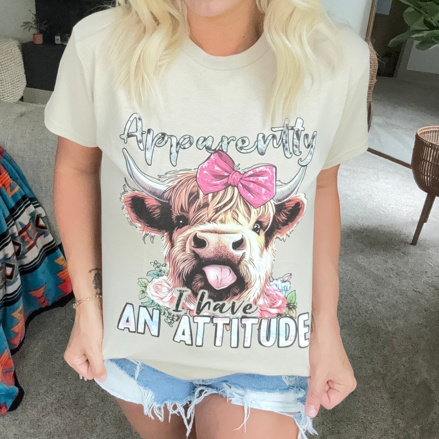 Apparently I Have An Attitude Highland Cow Graphic Tee