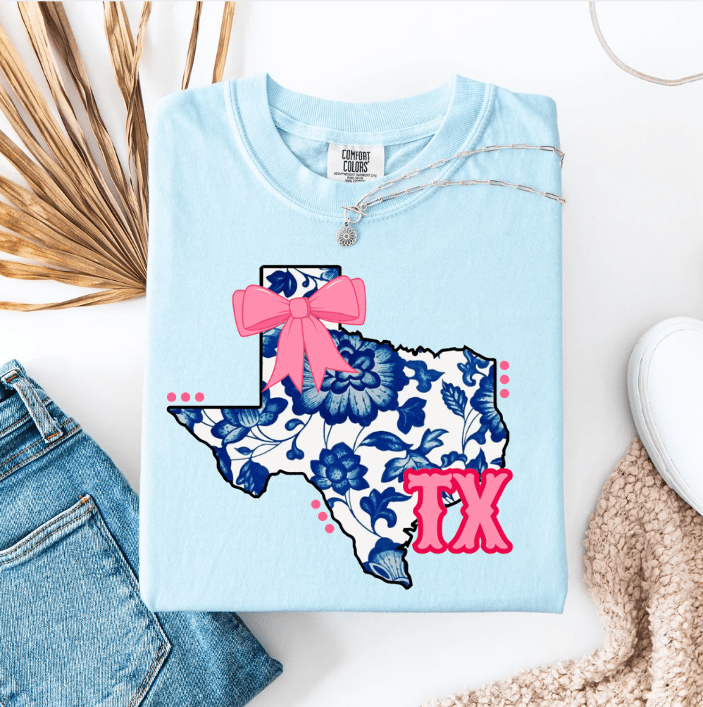 Blue Floral TX State Graphic Tee