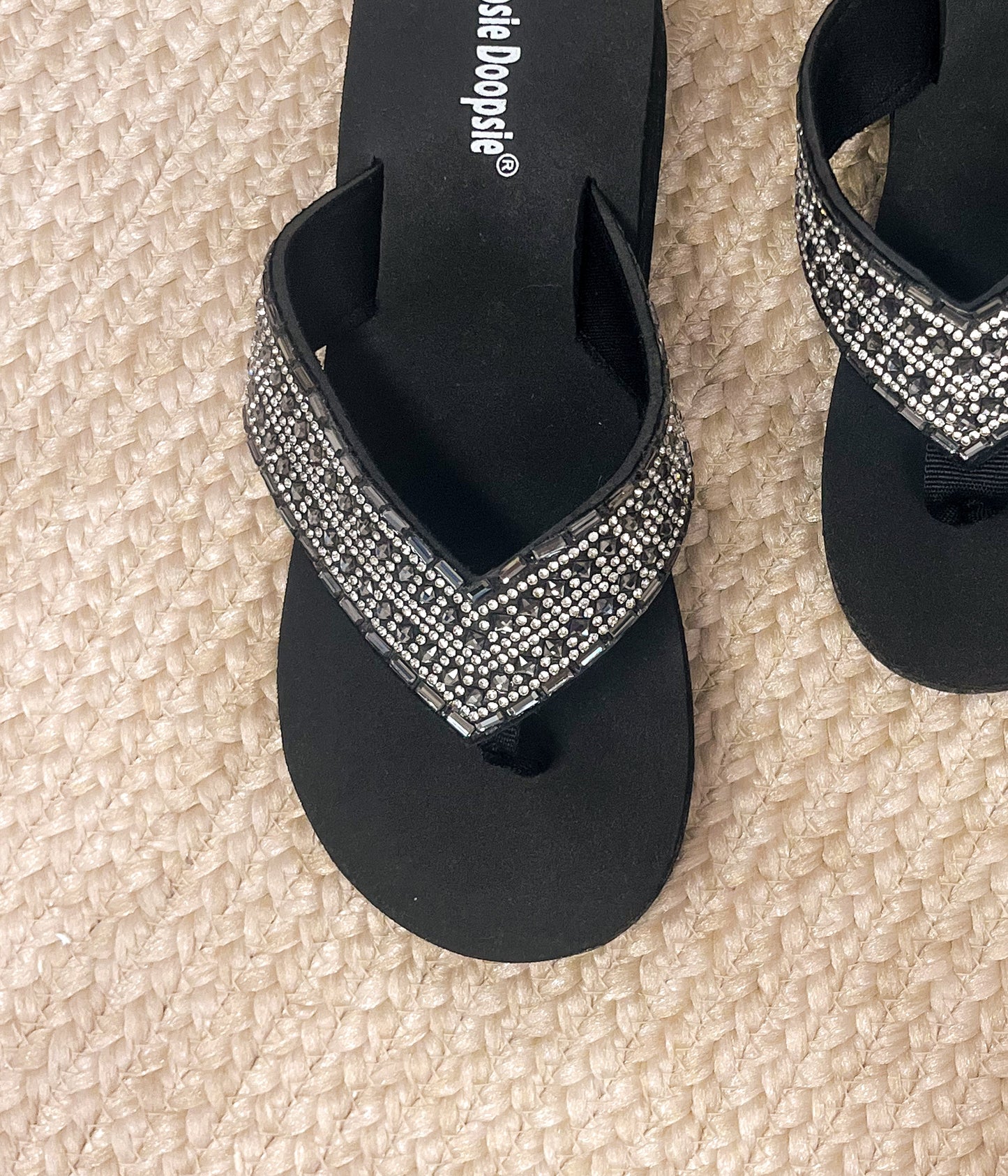 Evita Rhinestone Sandal in Black and Silver