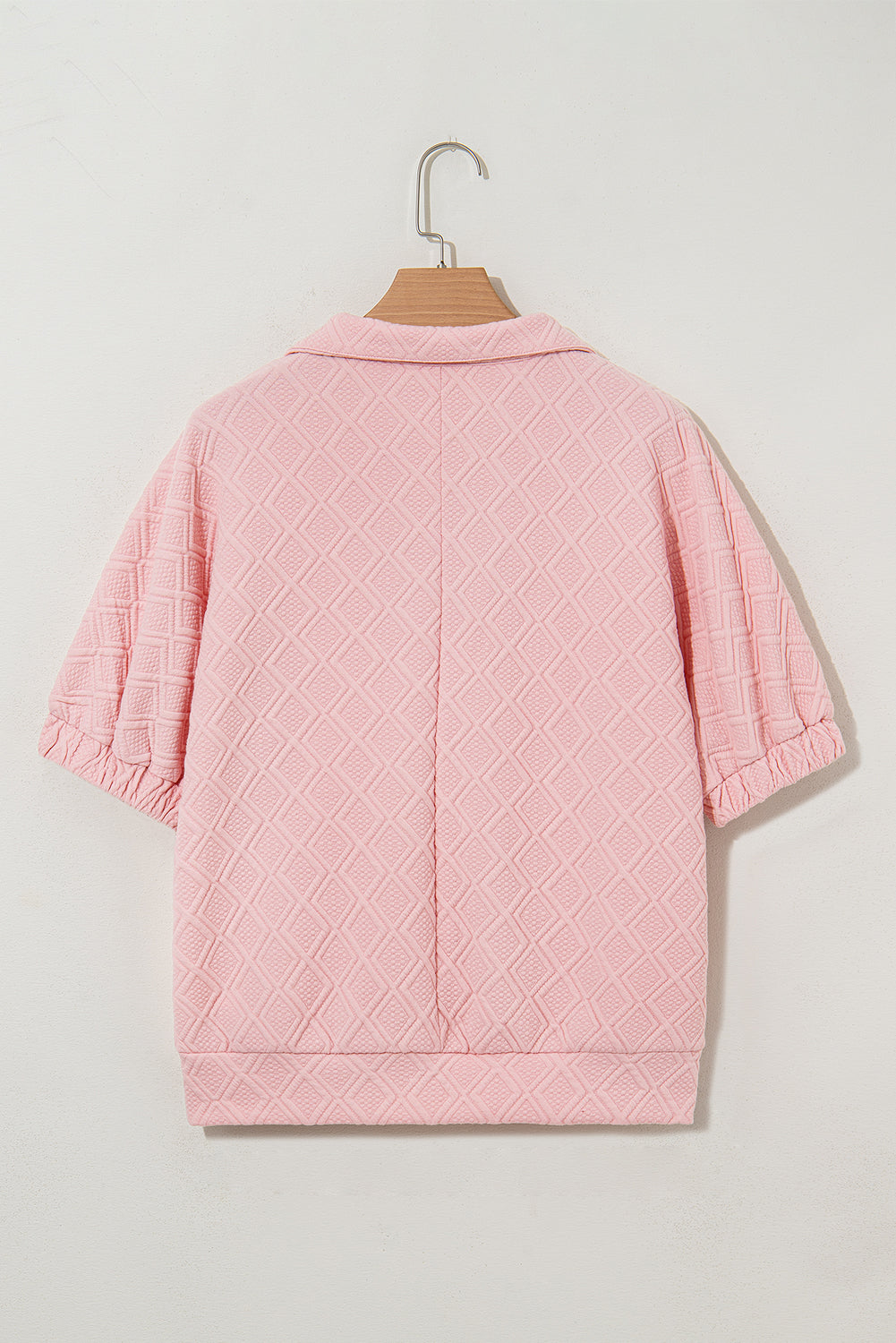 Contrast Stripe Collar Textured Short Sleeve Blouse