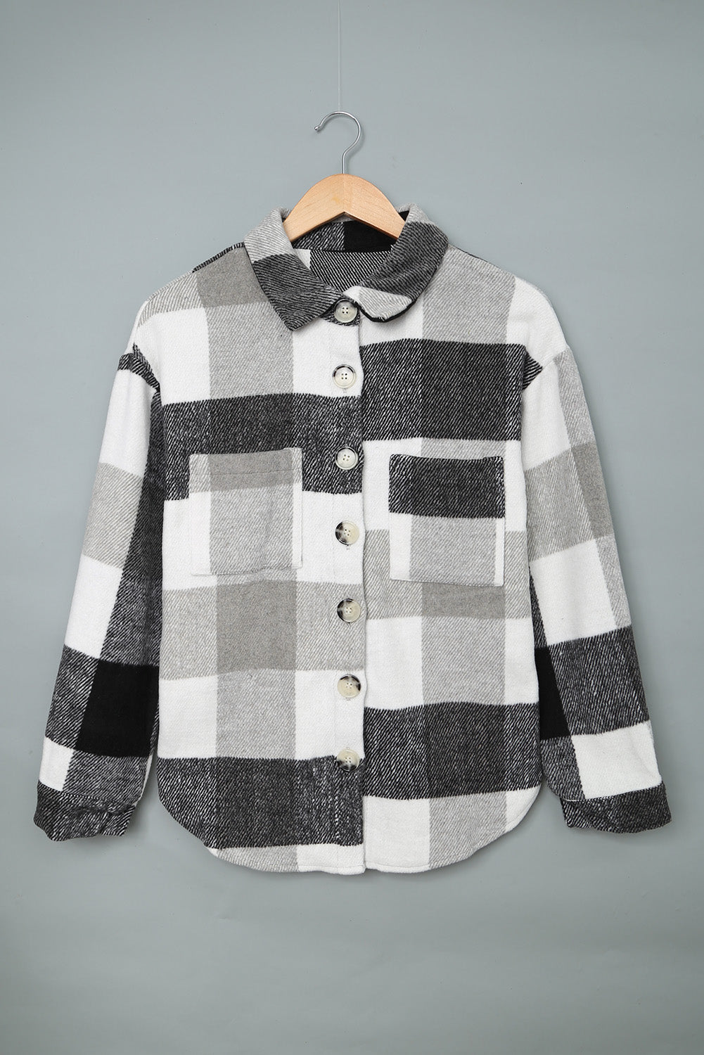 Plaid Colorblock Button-Up Long Sleeve Pocketed Shacket