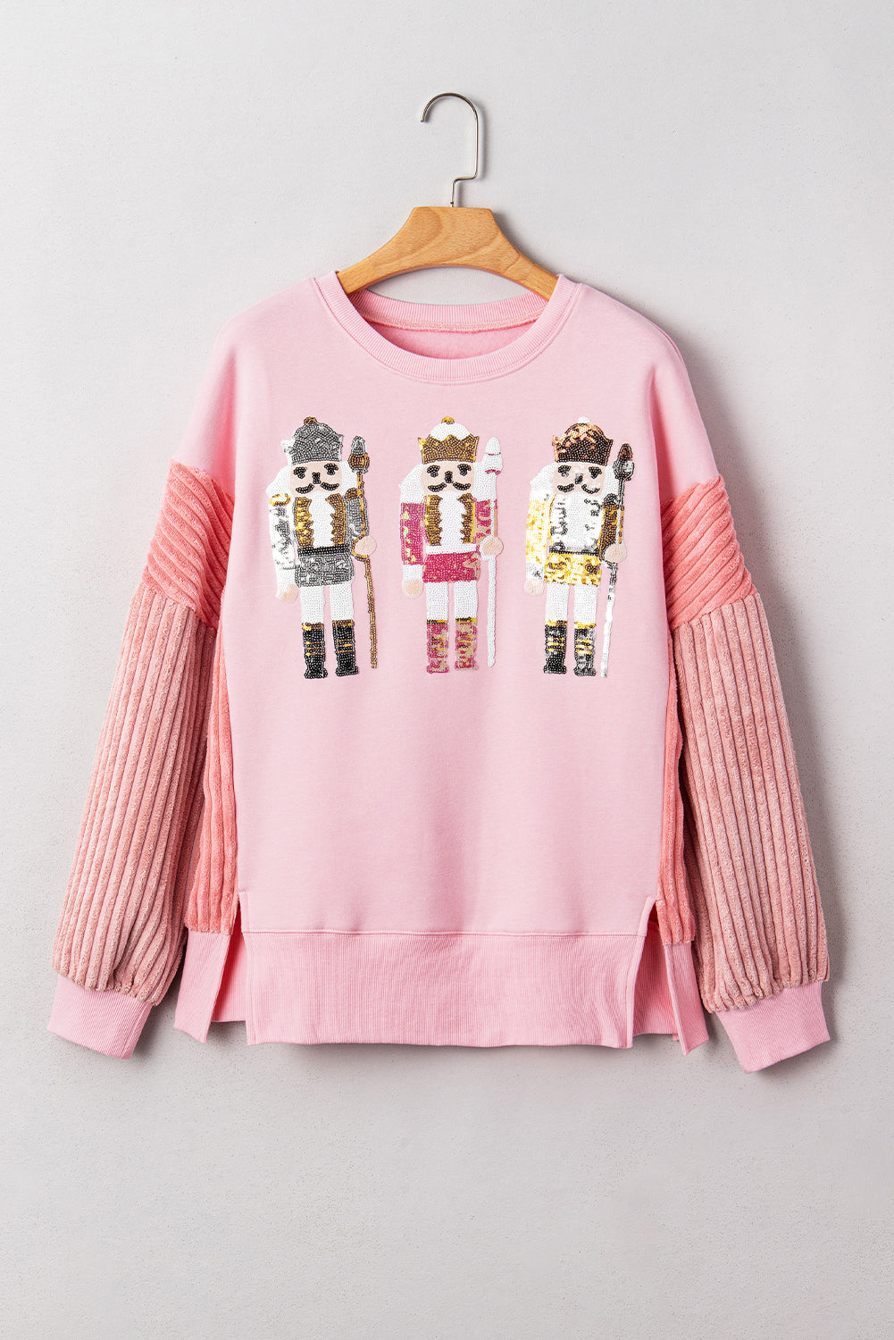 Nutcracker Sequin Colorblock Textured Christmas Sweatshirt
