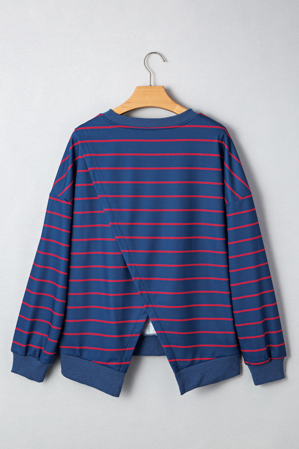Stripe Overlap Drop Shoulder Pullover Sweatshirt