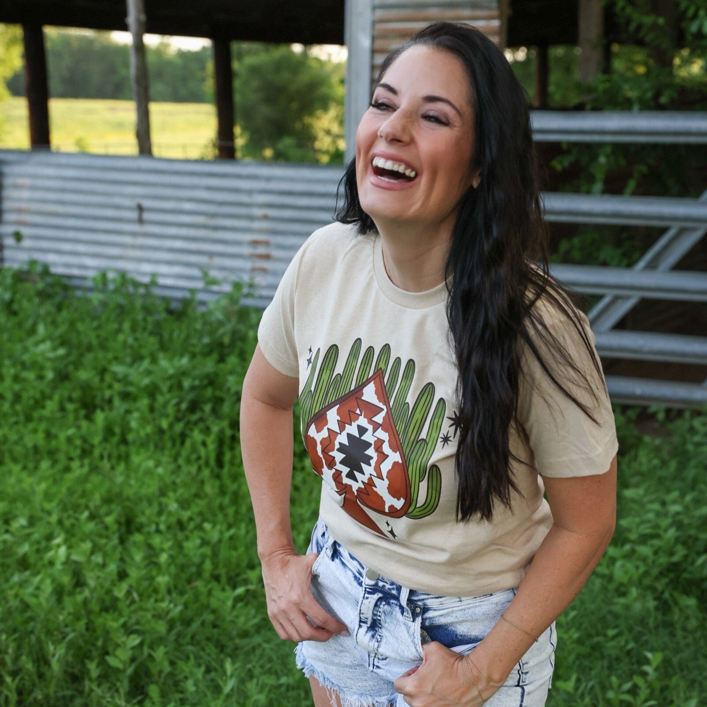 Aztec Cowprint Spade Cactus Soft Graphic Tee