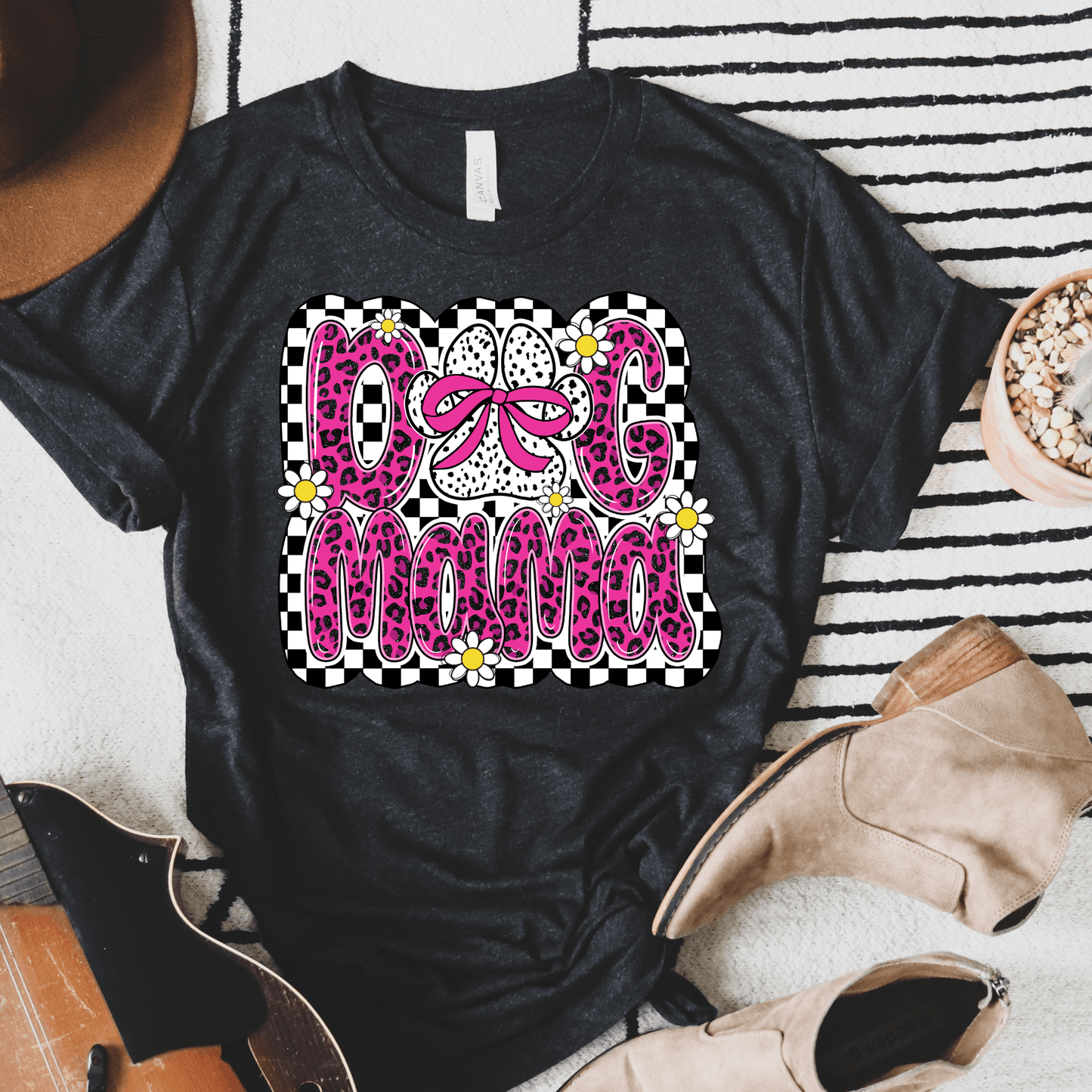 Checkered & Leopard Dog Mama Graphic Tee