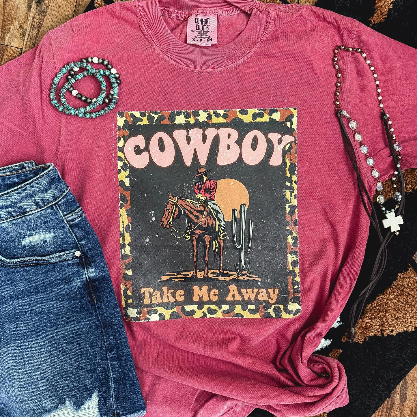 Cowboy Take Me Away Leopard Border Soft Graphic Tee