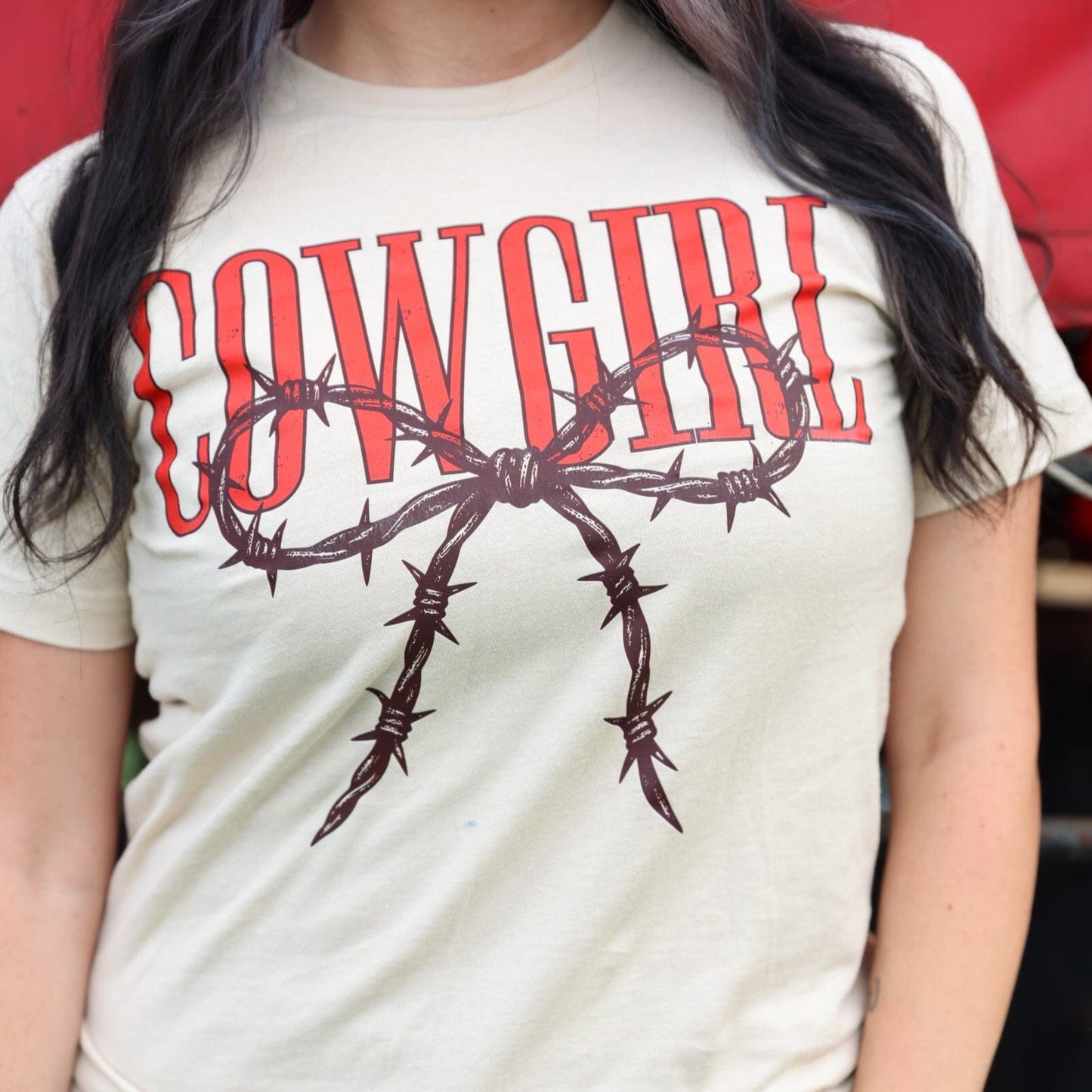 Cowgirl Barbed Wire Bow Western Tee Soft Graphic Tee