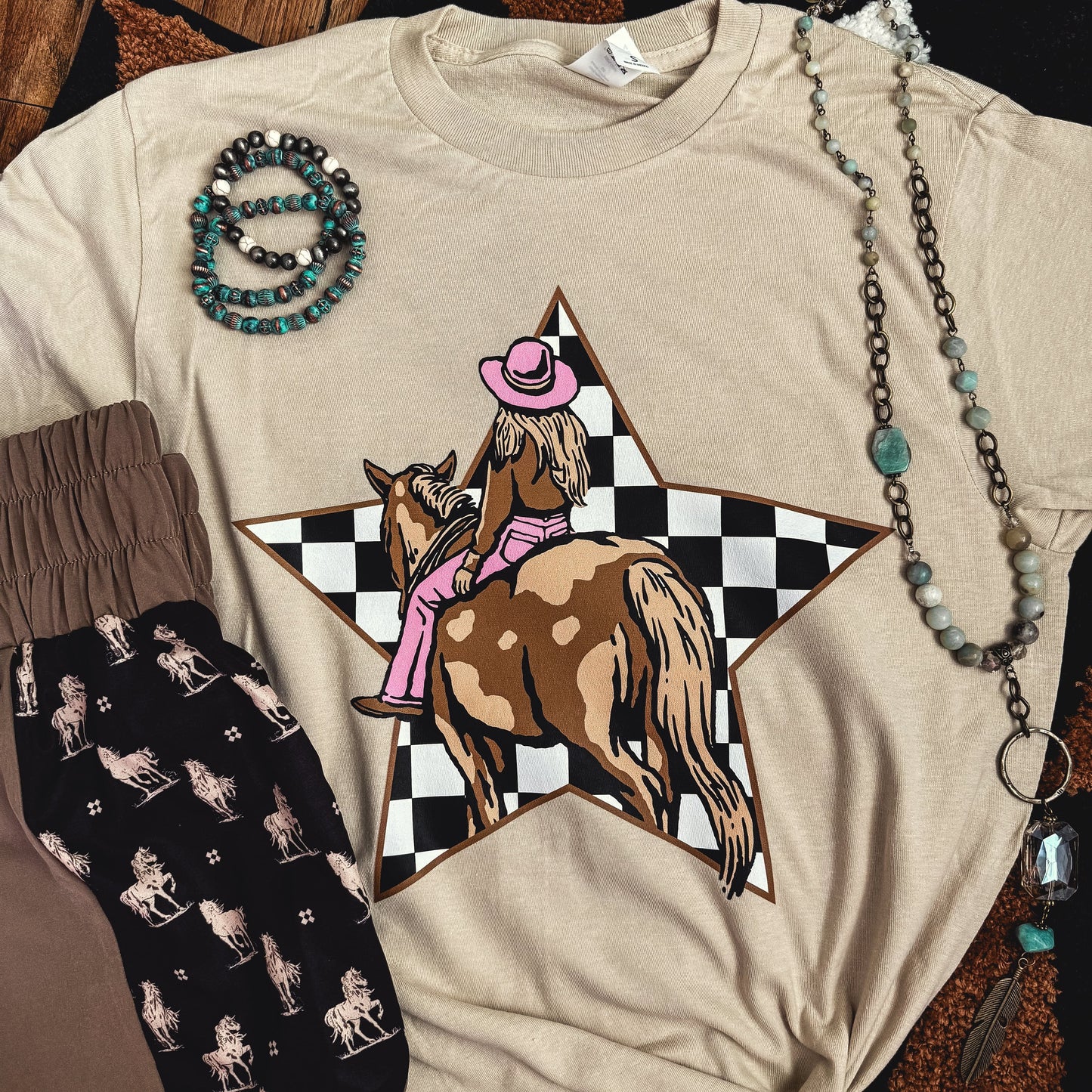 Cowgirl Checkerboard Star Soft Graphic Tee