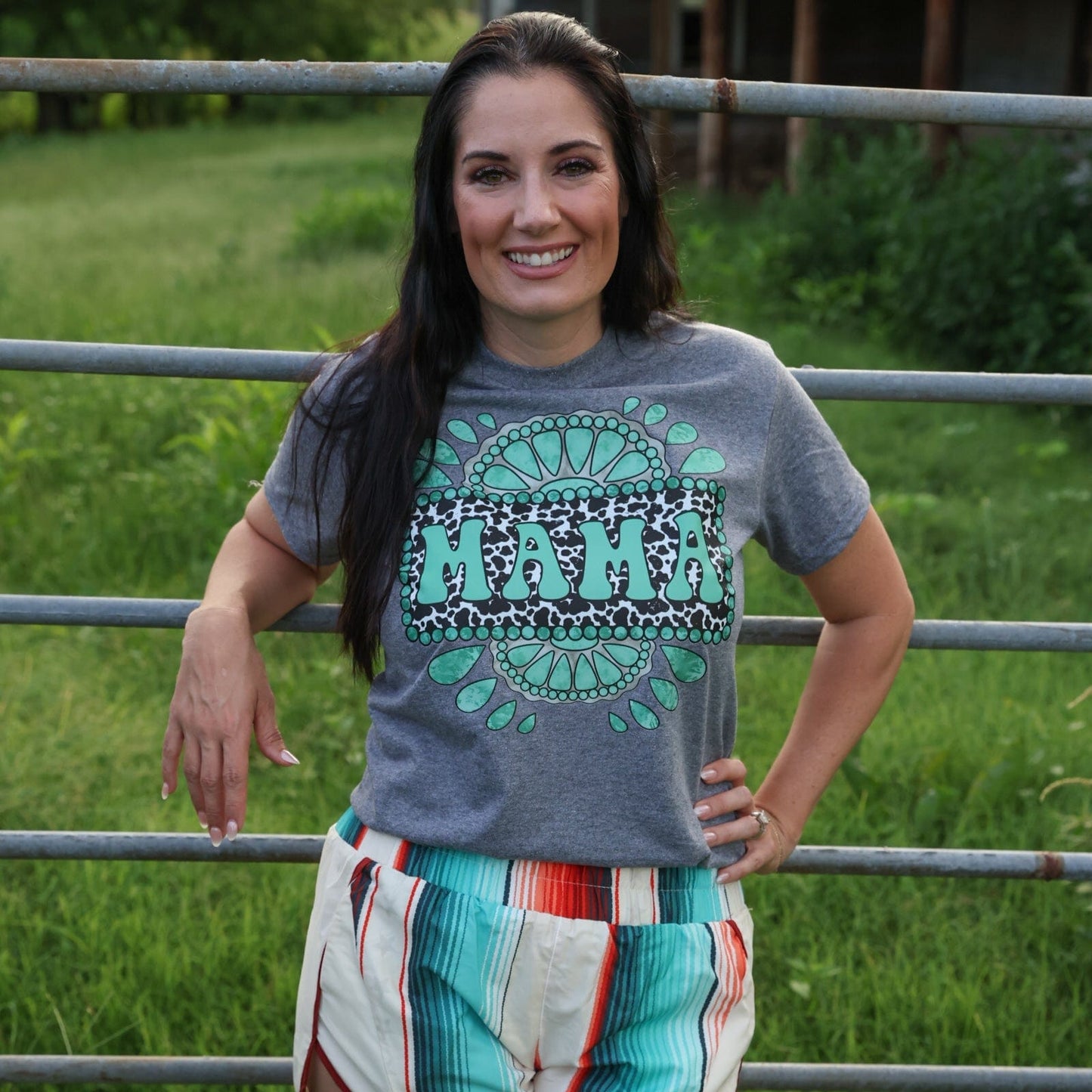 Cowprint Turquoise Mama Soft Graphic Tee
