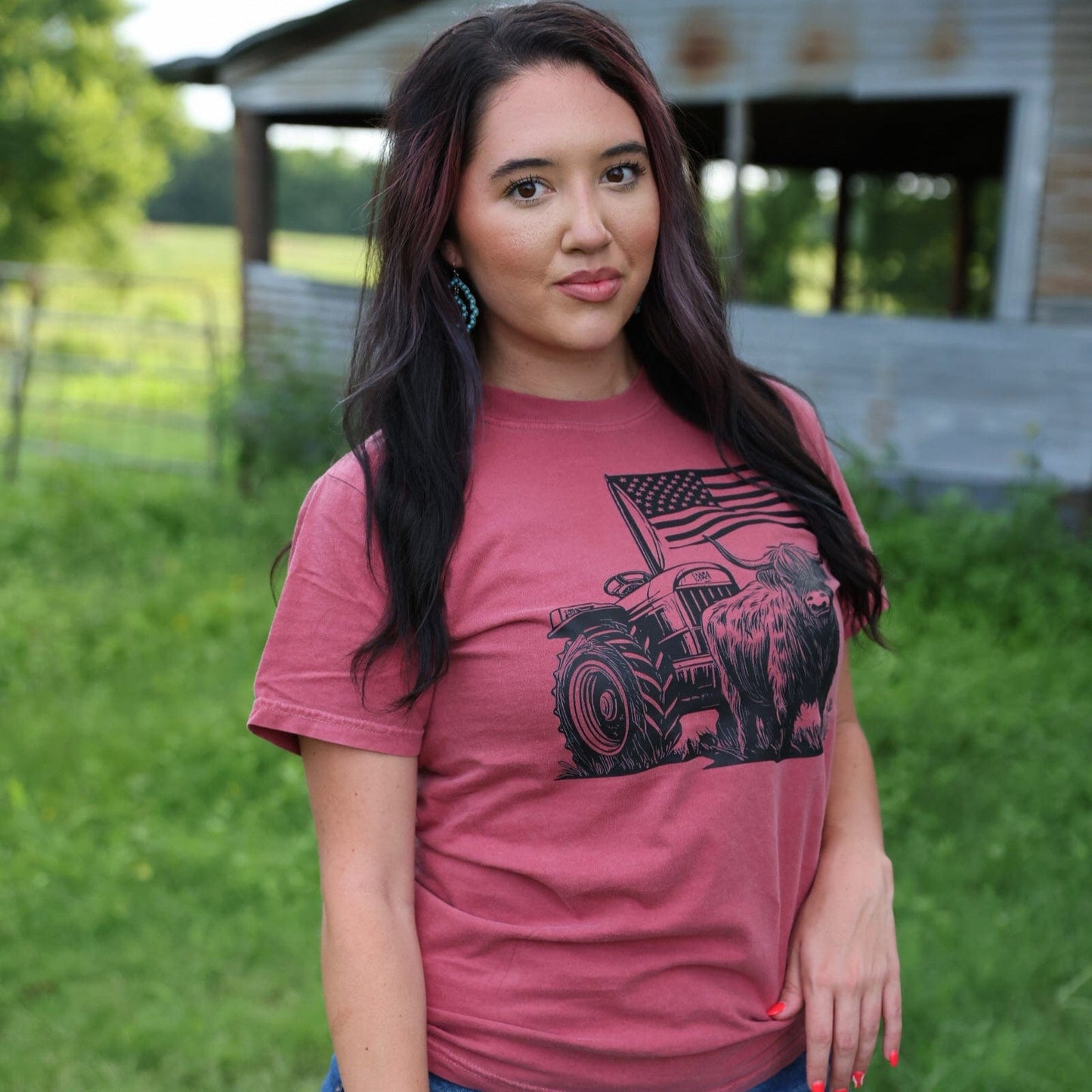 Highland Cow Flag Tractor Soft Graphic Tee