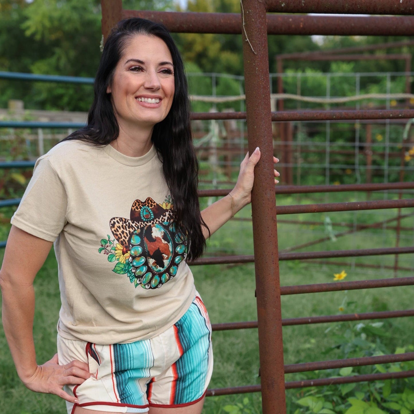 Leopard Hat Turquoise Squash Blossom Soft Graphic Tee