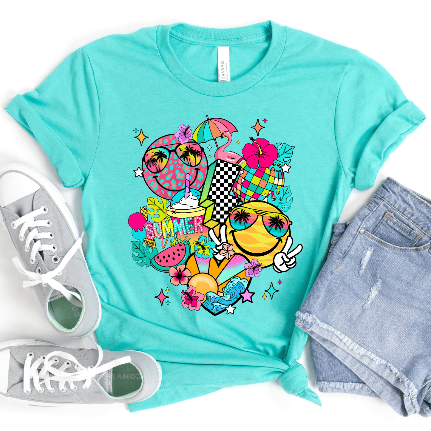 Summer Vibes Faces Graphic Tee