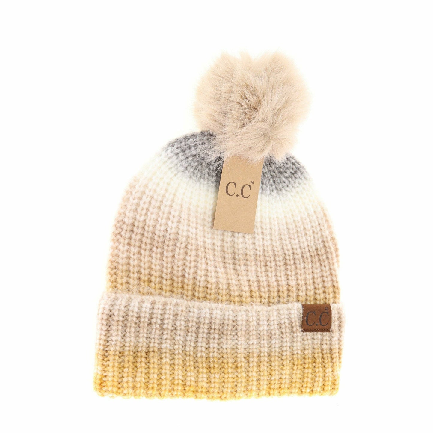 Multicolored Ombre Fur Pom C.C Beanie HAT2077