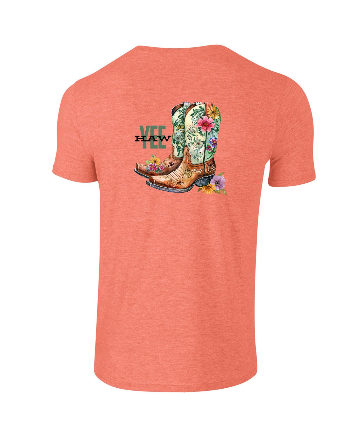 Western Yee Haw Floral Green Cowboy Boot Tee