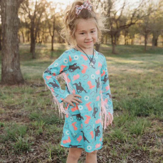 Shea Baby Long Sleeve Turquoise Cowgirl Fringe Dress