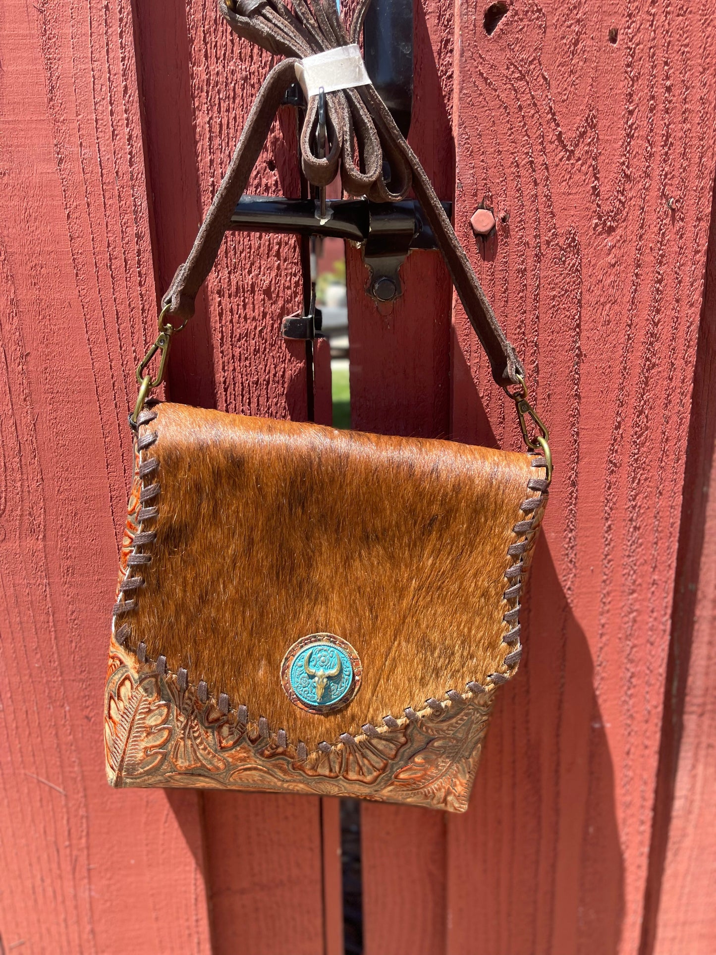 Turqouise Medallion Tooled Crossbody