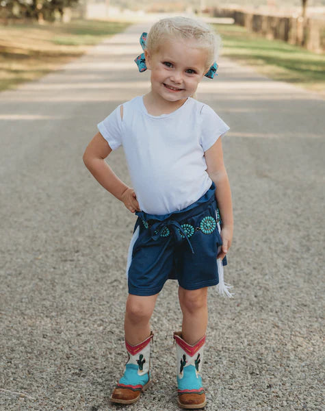 Shea Baby Blue Fringe Shorts