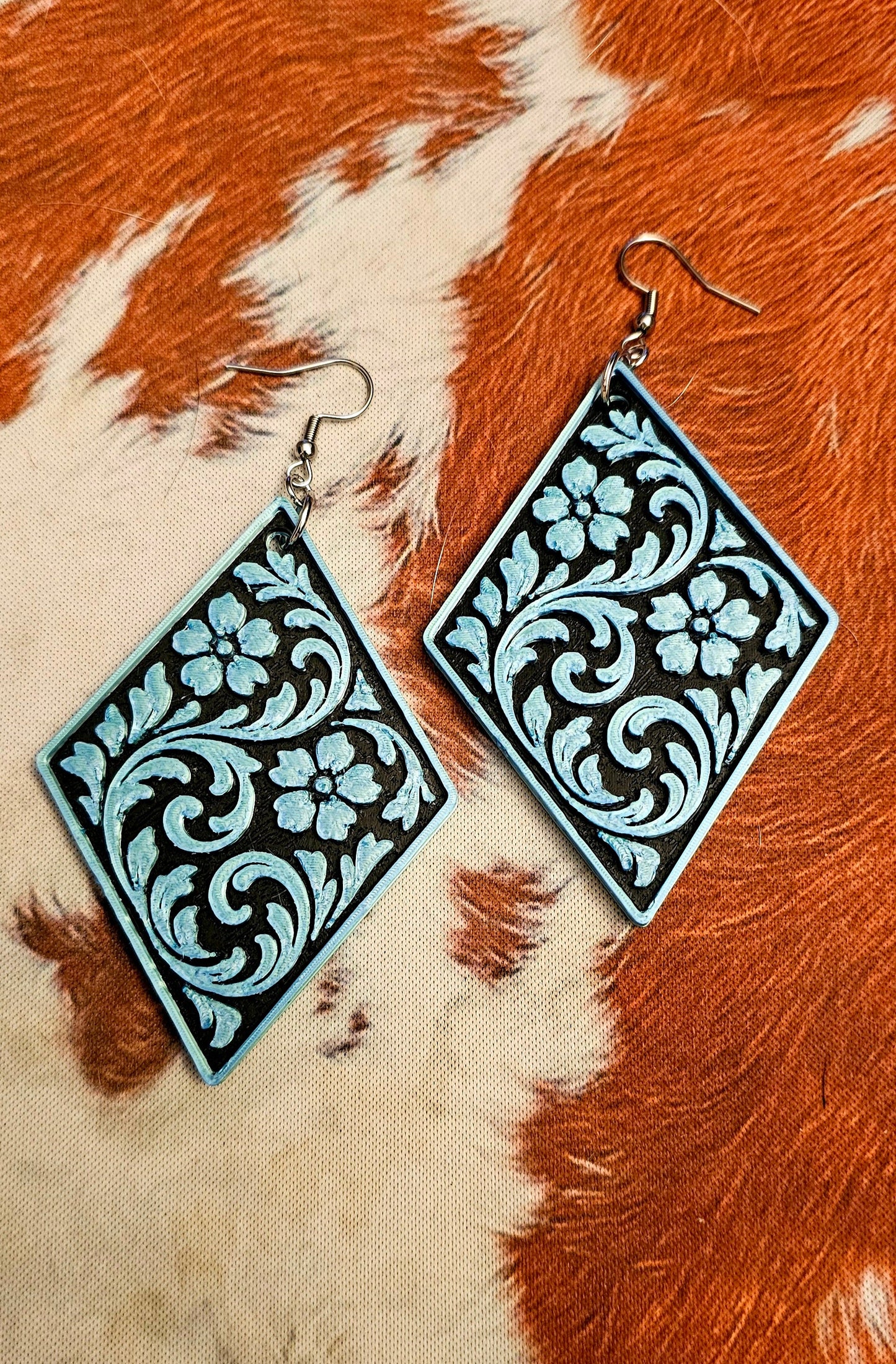 3D Print Western Tooled Turquoise Earrings Made in America