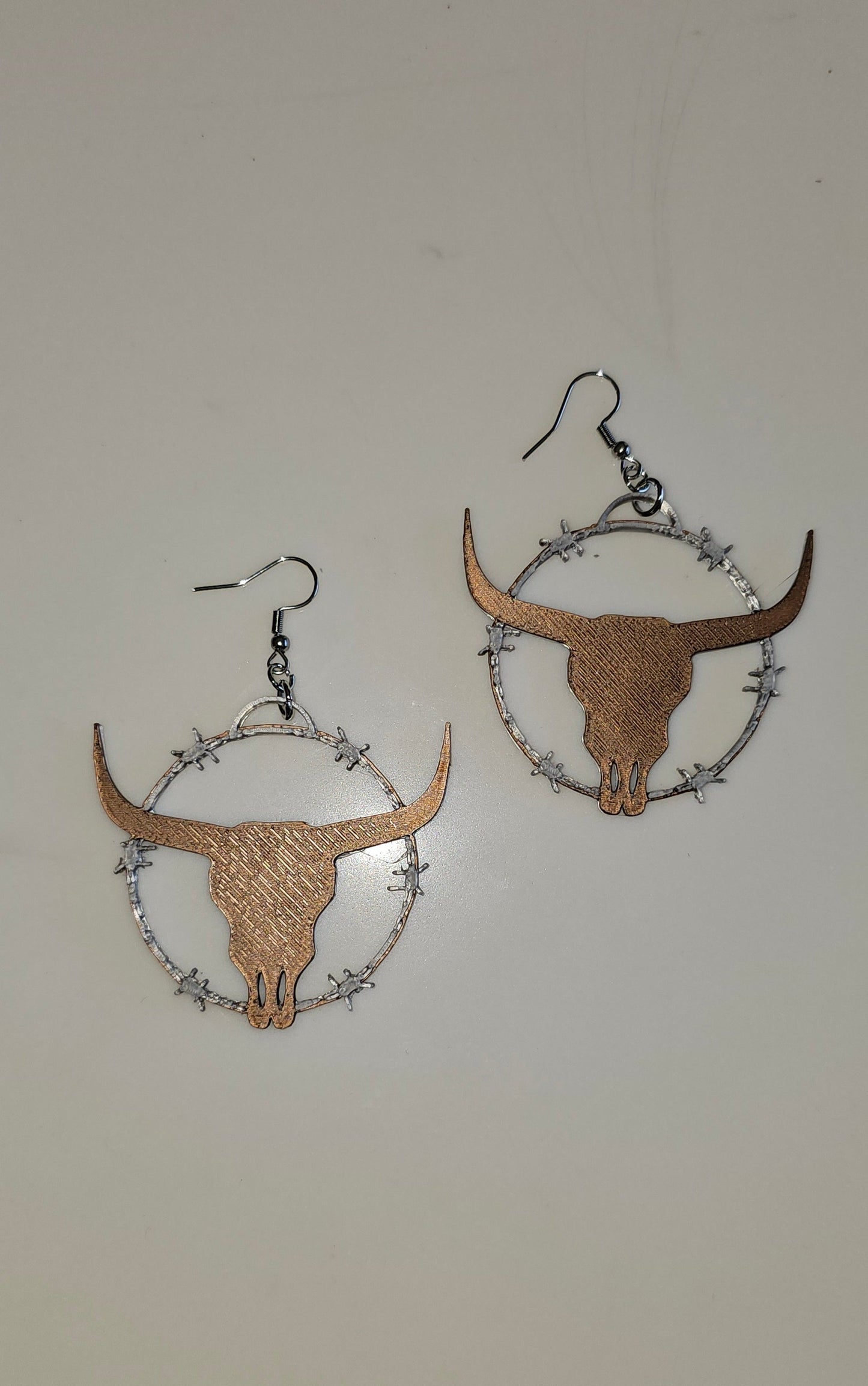 3D Print Longhorn Texas Ranch Western Barbwire Lightweight Earrings Made in America