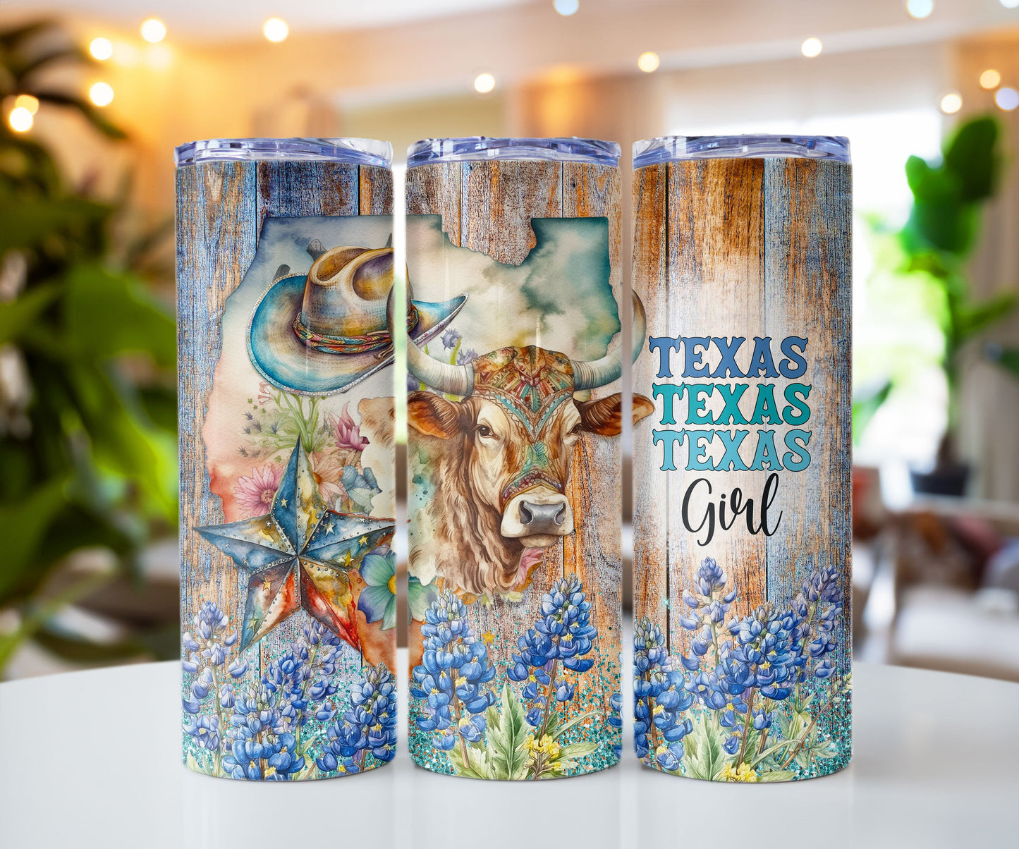 Texas Themed Longhorn and Bluebonnet 20 oz Tumbler