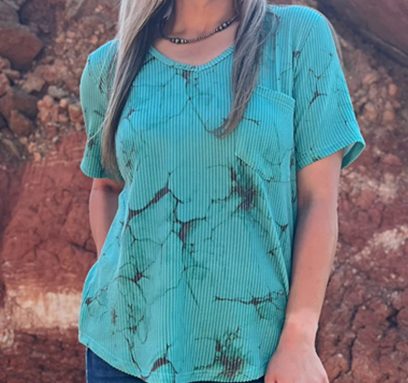 Turquoise Herd Ribbed V-Neck Tee