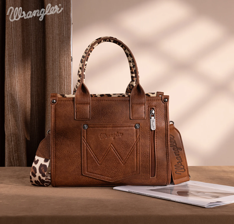 Wrangler Leopard Print Concealed Carry Tote/Crossbody - Brown