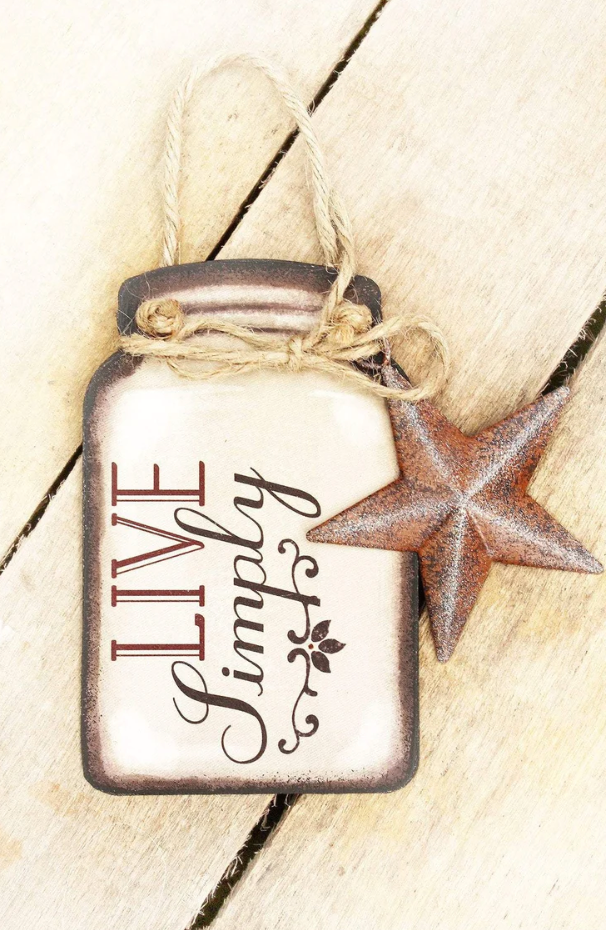 Tin Mason Jar with Heart or star Wall Hanger