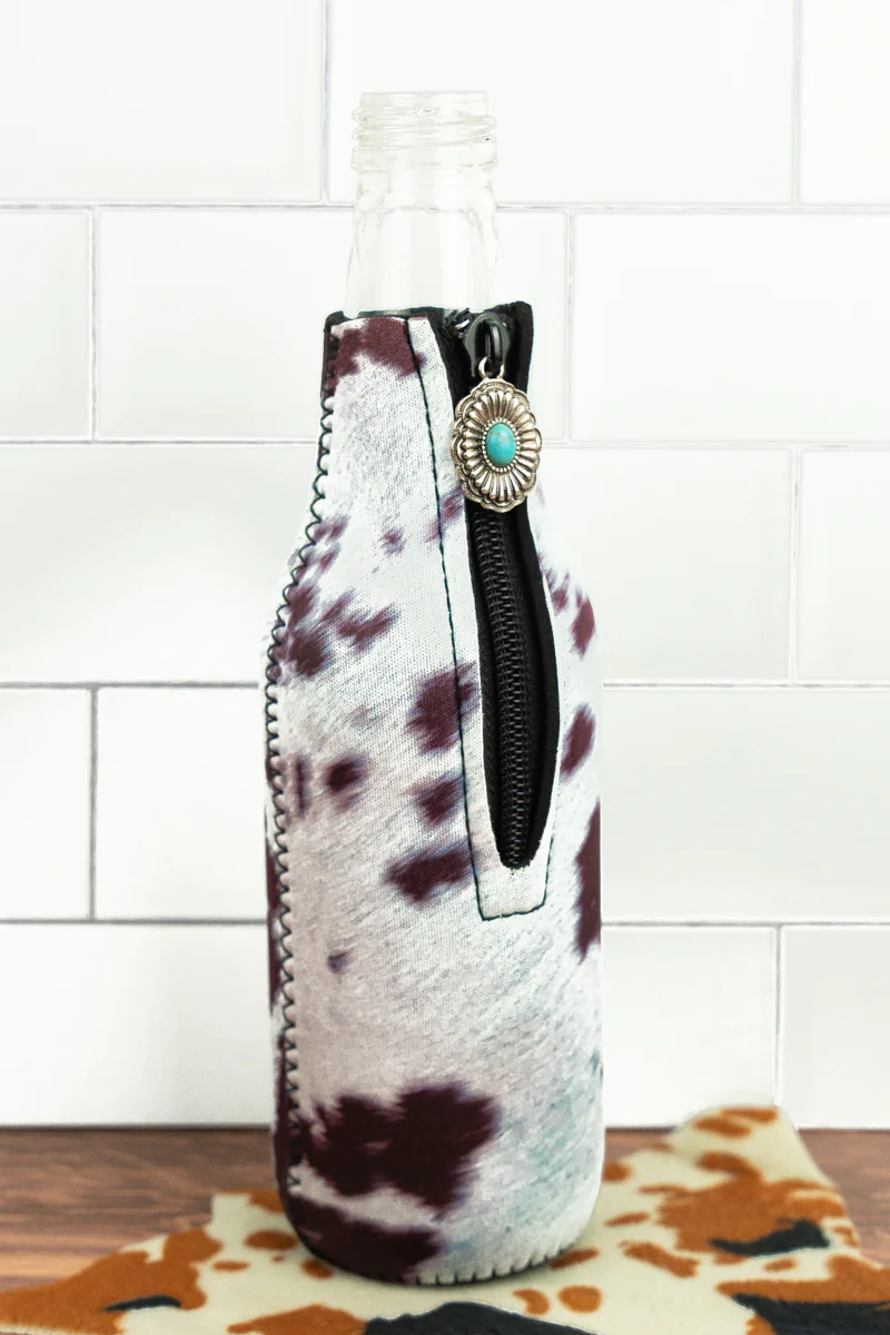 Zip Up Bottle Drink Sleeve Leopard and Hair on Hide