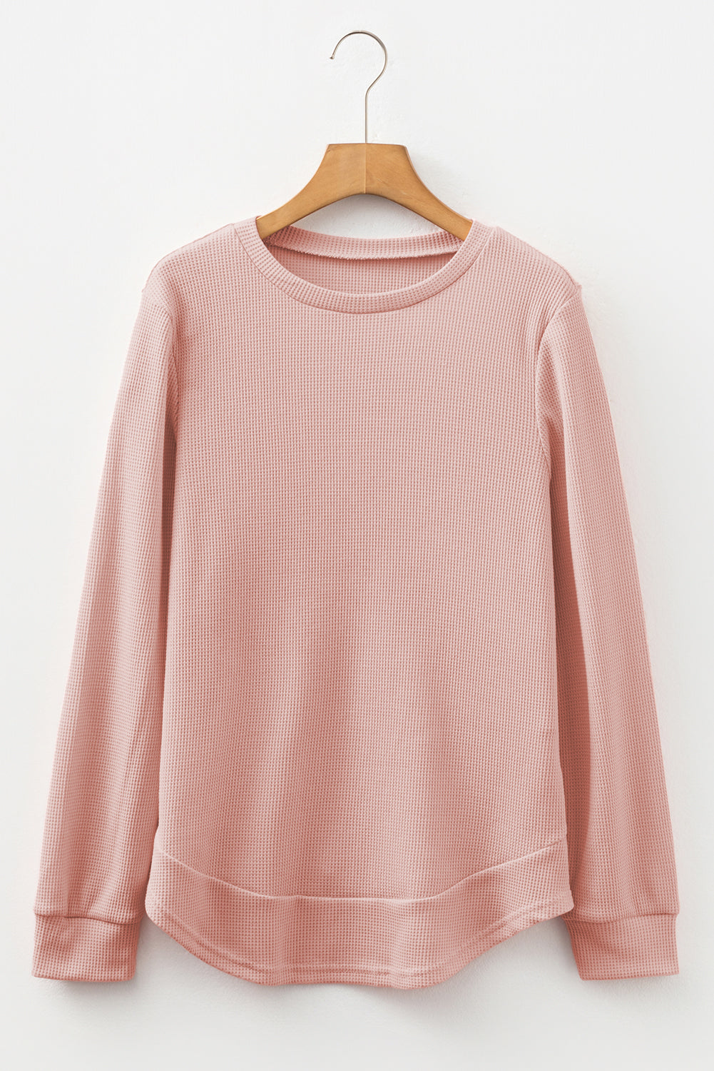 Solid Waffle Knit Long Sleeve Top