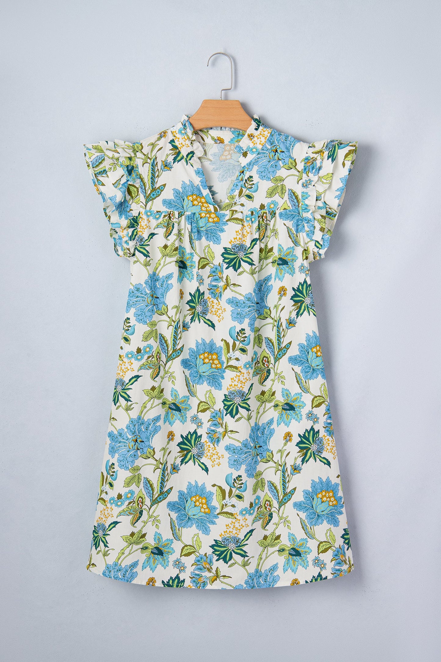 Floral Ruffle Short Sleeve V-Neck Mini Dress