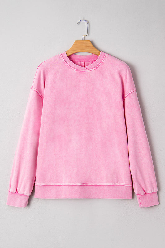 Solid Mineral Wash Crewneck Drop Shoulder Sweatshirt