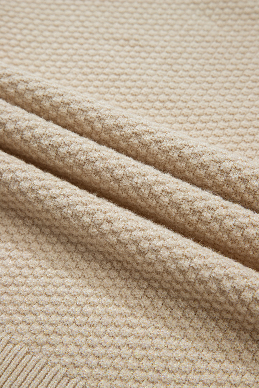 Solid Textured Knit Split Cuff Drop Shoulder Sweater