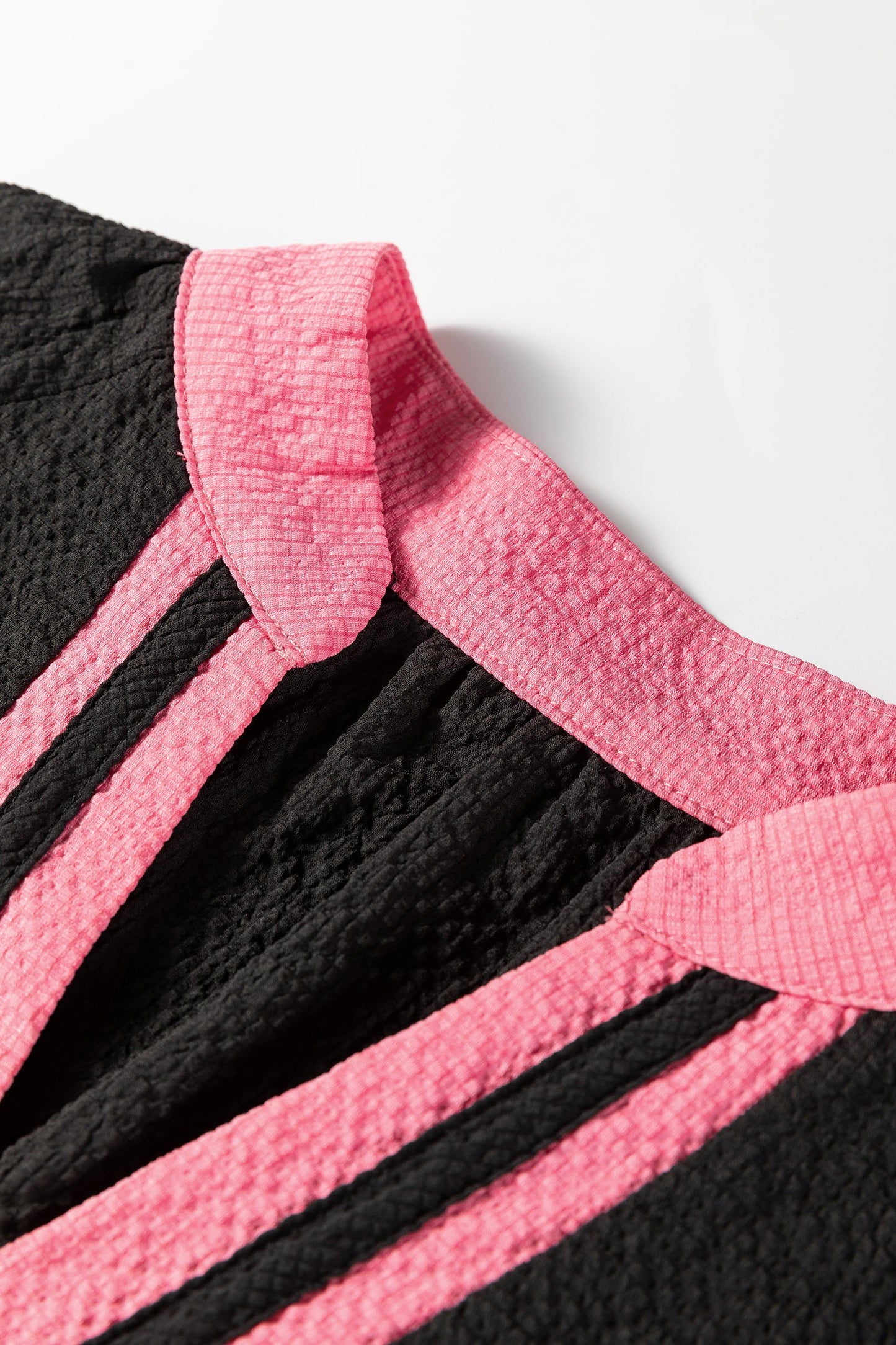 Colorblock Patchwork Detail V-Neck Textured Blouse