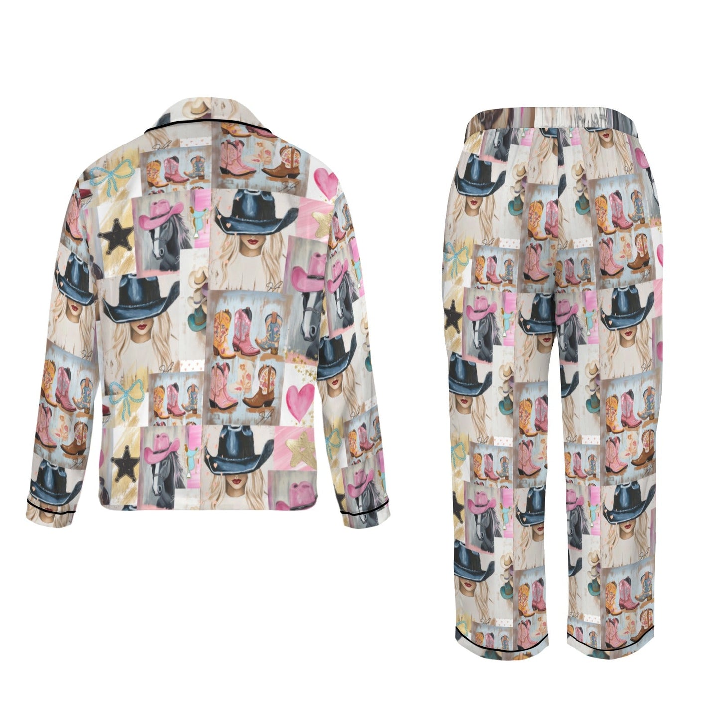 Danilo Painted Cowgirl Western Satin Long Pajama Set