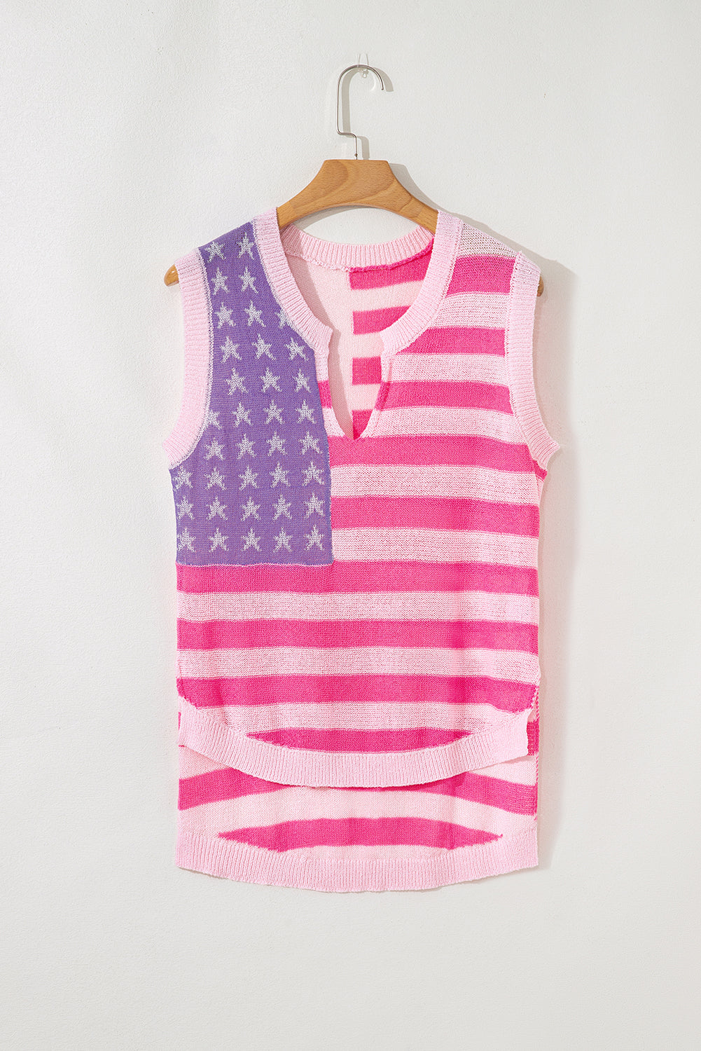 USA Flag Notch-Neck Sweater Top
