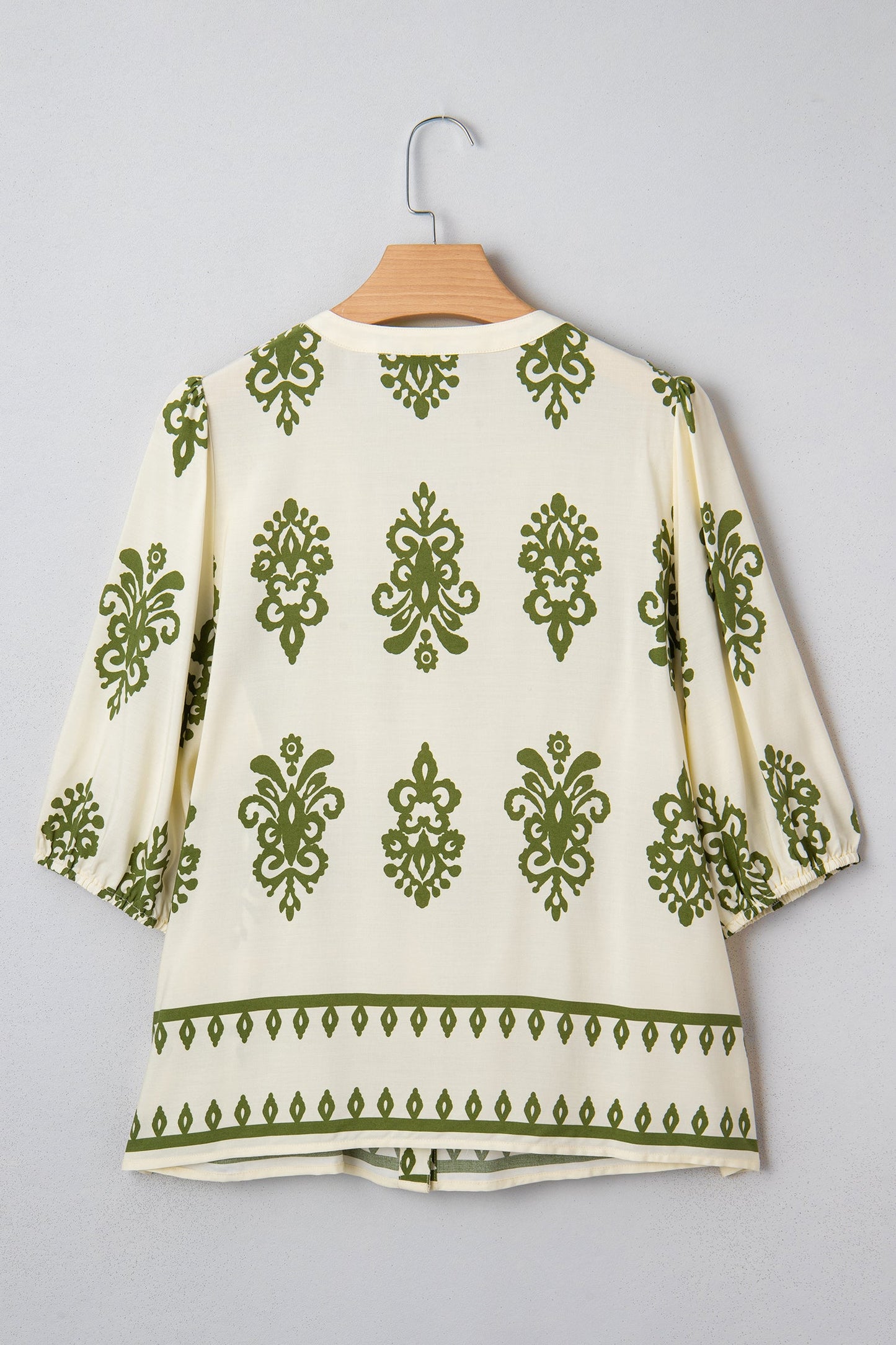 Boho Abstract Tie V-Neck Puff Sleeve Shirt