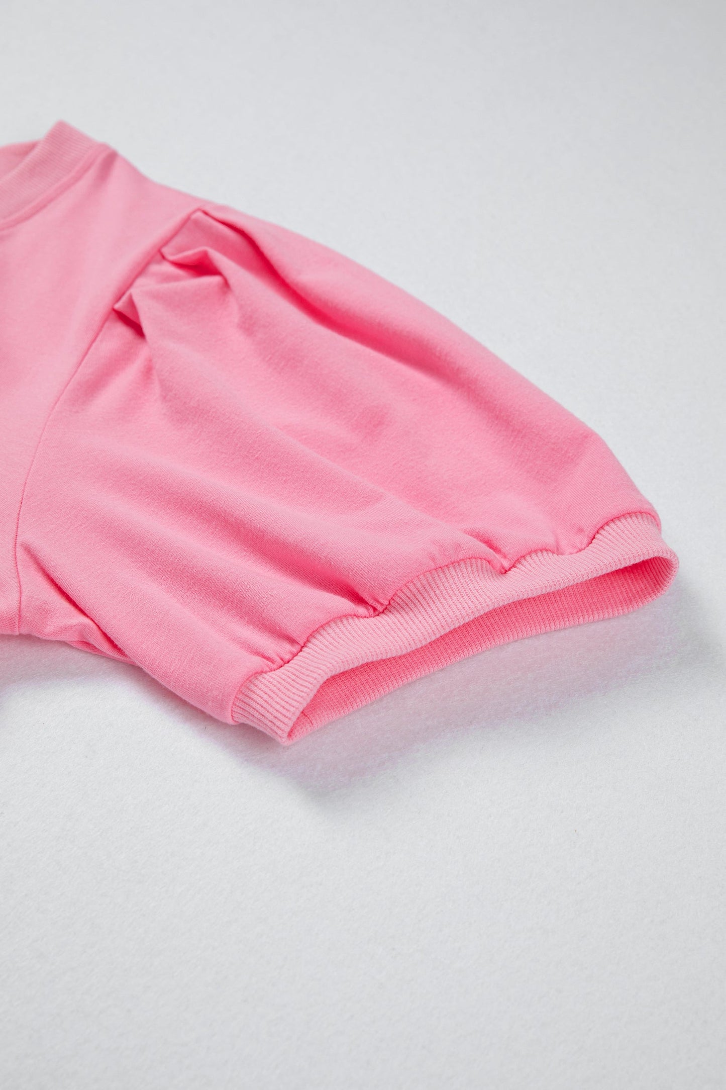 Solid V-Neck Short Puff Sleeve Blouse