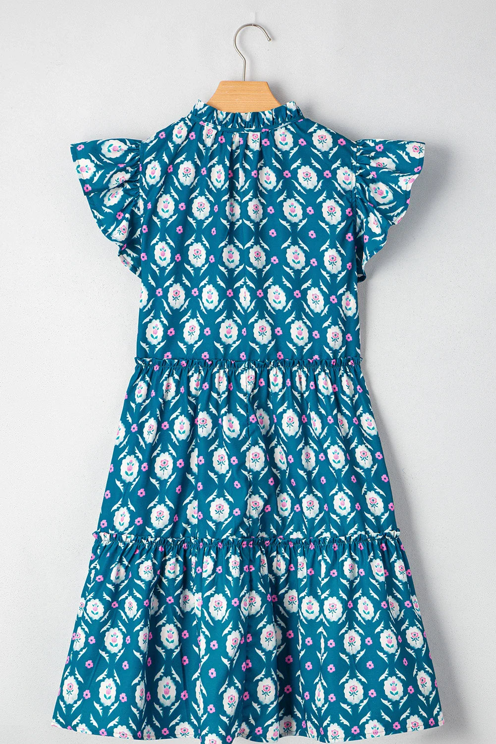 Floral Retro Split Neck Ruffle Sleeve Dress