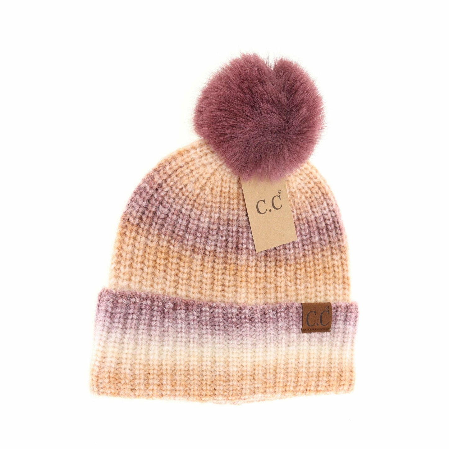 Multicolored Ombre Fur Pom C.C Beanie HAT2077