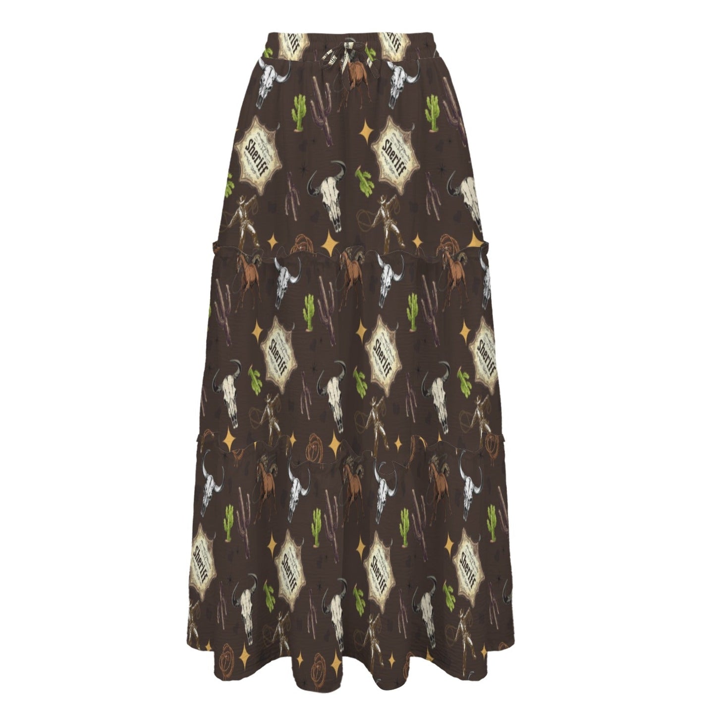 Western Symbols Tiered Prairie Maxi Skirt