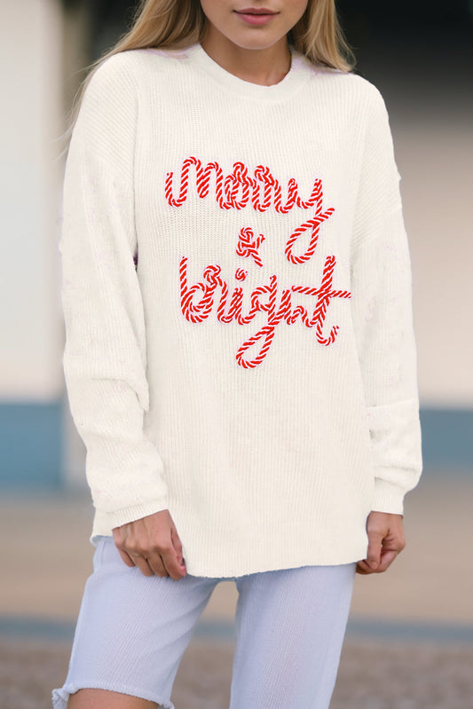 Stripe Merry & Bright Christmas Long Sleeve Sweater
